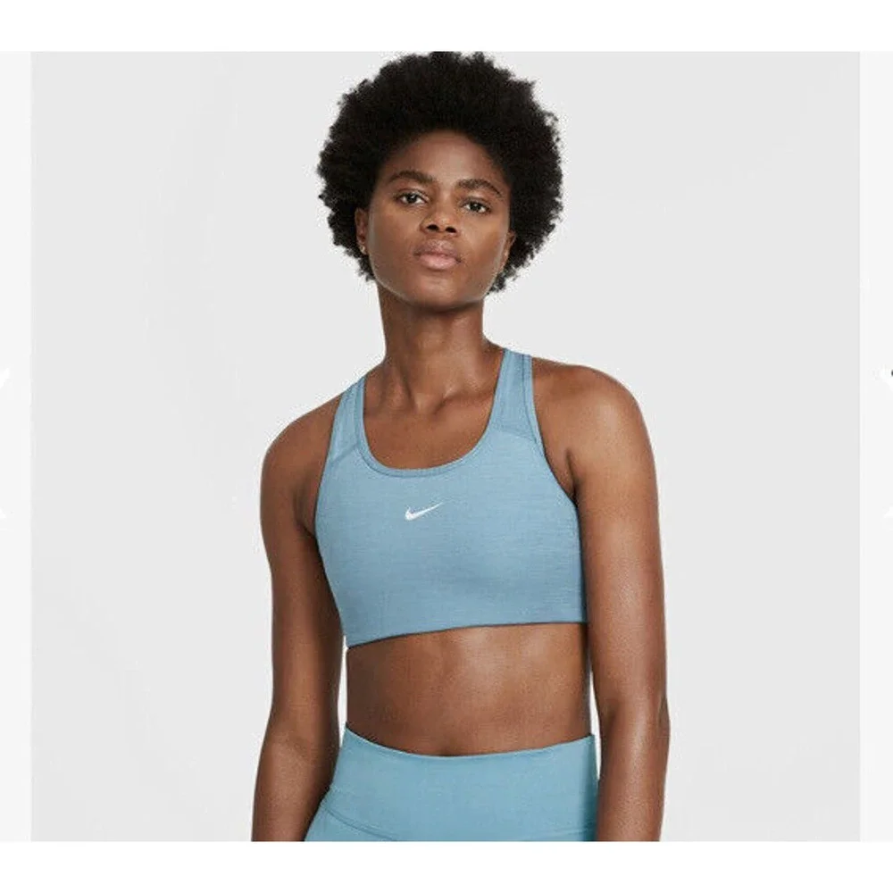 NWT Nike Swoosh Sports Bra Size M Blue Heather Padded NEW - Picture 1 of 8